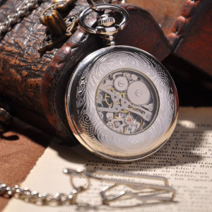 Silver Flap Mechanical Pocket Watch