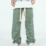 Elastic Waist Wide Leg Diamond Check Casual Pants