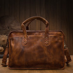 Men's Vintage First Layer Leather Travel Briefcase