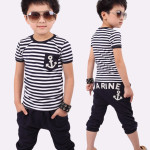 Summer Navy Stripe Suit Boys Short Sleeve