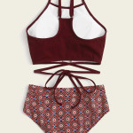 Women In High Waisted Brown Split Swimsuit