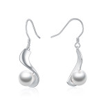 Sterling Silver Pearl Earrings Dangle Drop Earrings Fine Jewelry for Women 8mm Pearl