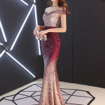 Banquet Evening Dress Women'S Fashion New Style Aura Queen Shoulder Noble Elegant Long Style Celebrity Host Fishtail