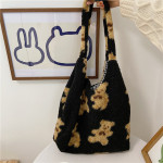 Cute Bear Print Bags Winter Lamb Shoulder Bag Women Shopping Handbags