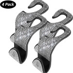 4 Pack Car Seat Headrest Hooks Bling Rhinestone Diamond Car Seat Hanger Back Seat Organizer For Purse Groceries Bag Handbag