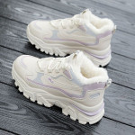 Warm Thick Sole With Velvet Lace Up Casual Sports Student Running Shoes