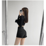 Small Man Waist Cross Woven Super High Waist Tummy Denim Shorts Women