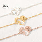 Heart-shaped Hollowed Out World Map Stainless Steel Pendant Bracelet