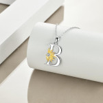 Sterling Silver Initial Alphabet Sunflower A Letter Script Name Pendant Necklace