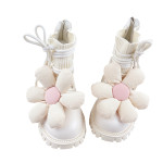 Children's White Martin Boots With Back Zip Fly Knitted Boots