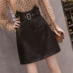 High Waist A-line Half-length Women's Western Style PU Small Leather Skirt