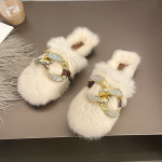 Rabbit Hair Drag Outside Wear Plus Velvet Warm Wrap Head Half Slippers