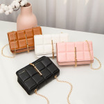 Plaid Embossed Small Square Bag Solid Color Tassel Big Chain Mobile Phone Bag