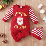 Girls Fashion Christmas Print Striped Romper