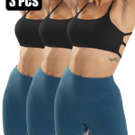 3 Pack Sports Bra For Women,Padded Strappy Sports Bra With Removable Cups Medium Support Workout Yoga Gym Bra