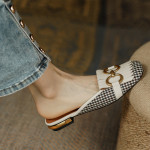 Women's Retro Flat Bottom Horse Buckle Slippers