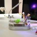 USB Desktop Streaming Mini Aquarium Time Date Week Temperature Alarm Transparent Pen Holder