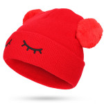 Children Woolen Hat Winking Bear Embroidery