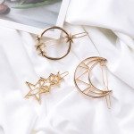 Europe and America simple hollow five-pointed star moon geometry hairpin metal frog clip side clip