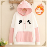 Add Velvet Thickening Match Color Loose Class Clothes Student Girl Hoodie