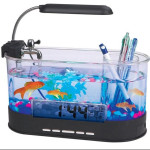 USB Desktop Streaming Mini Aquarium Time Date Week Temperature Alarm Transparent Pen Holder