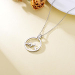 925 Sterling Silver Mountain Ring Holder Round Shape Pendant Necklace 