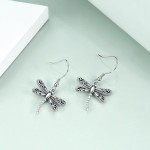 Dragonfly Dangle Drop Earrings Jewelry in Sterling Silver Oxidized 