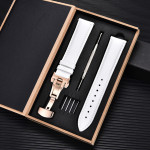 Unisex Double-sided Head Layer Cowhide Buckle Type Leather Watch Strap Bow Buckle Premium Needle Pattern