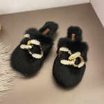 Rabbit Hair Drag Outside Wear Plus Velvet Warm Wrap Head Half Slippers