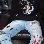 Graffiti-embroidered Frayed Wash Jeans