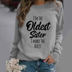 Letter Crew Neck Pullover Long Sleeve Sweater Wish Women's Clothing