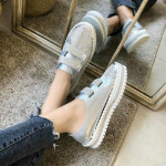 Autumn rhinestone Velcro thick white shoes