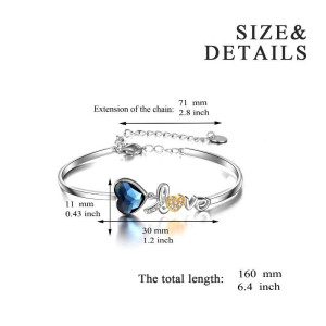 I Love You Heart Bangle Bracelet Fine Jewelry in Sterling Silver with Crystal