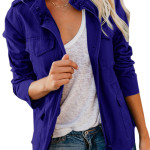 Fashion Ladies Solid Color Lapel Zipper Short Jacket Casual Pocket Button Decoration Top