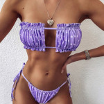 Triangle Pleated Drawstring Color Bikini Hollow Swimsuit Women Swimsuit