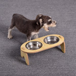 Inclined Cervical Spine Protection Stainless Steel Wooden Frame Pet Bowl