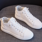 Layered Cowhide High-top White Shoes Women