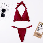 European And American Solid Color Strap Knotted Bikini Swimsuit