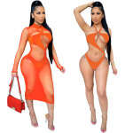 Sexy Swimsuit Solid Color Net Yarn Suit Nightclub Two-piece Suit