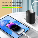 Mobile Phone Charger Multi-port Fast Charging Port European And American British Standard Charging Plug 120W Adapter