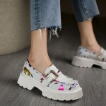 Casual Hollow Platform Belt Buckle Flat Mid-heel Women's Small Leather Shoes