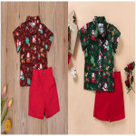 Boys Christmas Costume Cartoon Print Shirt Set