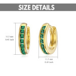 14K Gold Green Emerald Hoops Earrings for Women 11.5mm