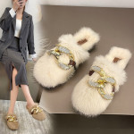 Rabbit Hair Drag Outside Wear Plus Velvet Warm Wrap Head Half Slippers