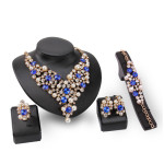 Two Sets of Fashion Inlaid Crystal Bridal Necklace And Earrings