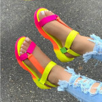 Rainbow color velcro flat sandals for women