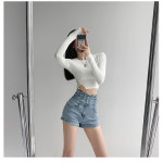 Small Man Waist Cross Woven Super High Waist Tummy Denim Shorts Women