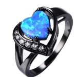 Female white Fire Opal Heart with zircon ring black gold ring promise engagement ring