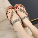 Bohemian Folk Style Rhinestones With Clip Toe Slippers