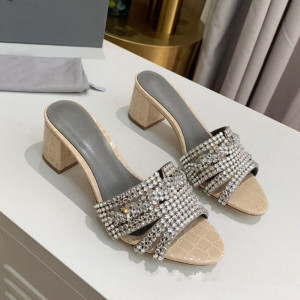 Stone Print Microfiber Rhinestones Round Toe Slippers